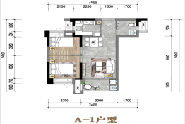 坤鸿天玺2室2厅1厨1卫建面59.00㎡